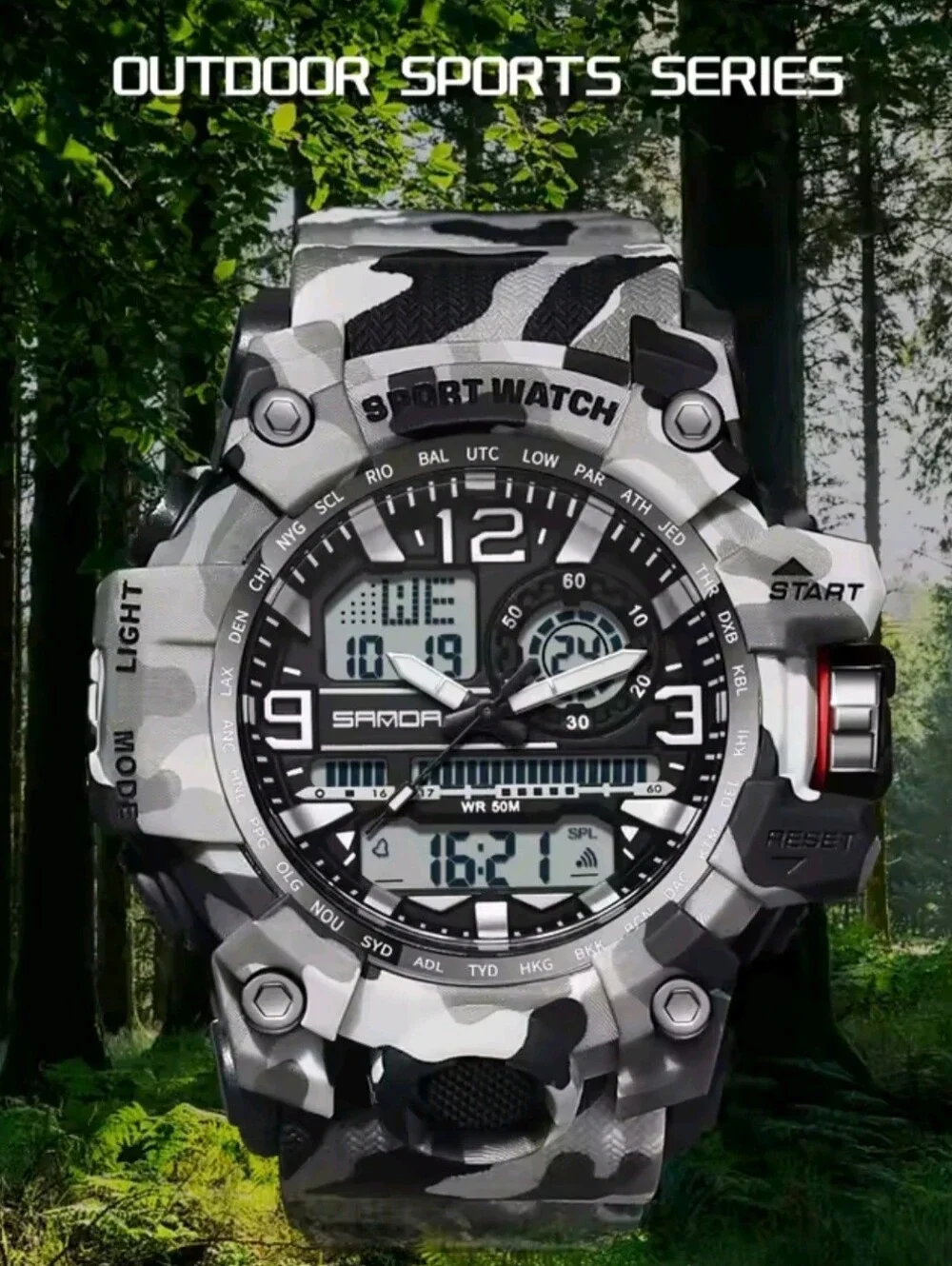 Men's Digital Camouflage Military Style Sports Watch. Waterproof 50M, Resin Case